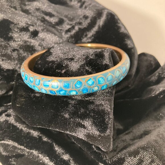 Womens Brass Inlaid Turquoise Cloisonne‎ Bracelet 3"D 8" Inner Circumference - Picture 2 of 7